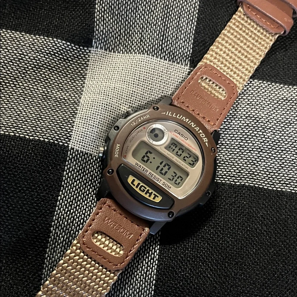 Men’s Casio Digital Illuminator Chronograph Watch with Brown and Tan Strap - Picture 1 of 6